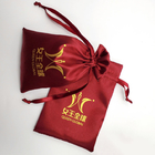 προωθητική κόκκινη τσάντα σατέν σακουλών Drawstring κοσμήματος 10x15cm με τις τσάντες δώρων Drawstring υφάσματος λογότυπων